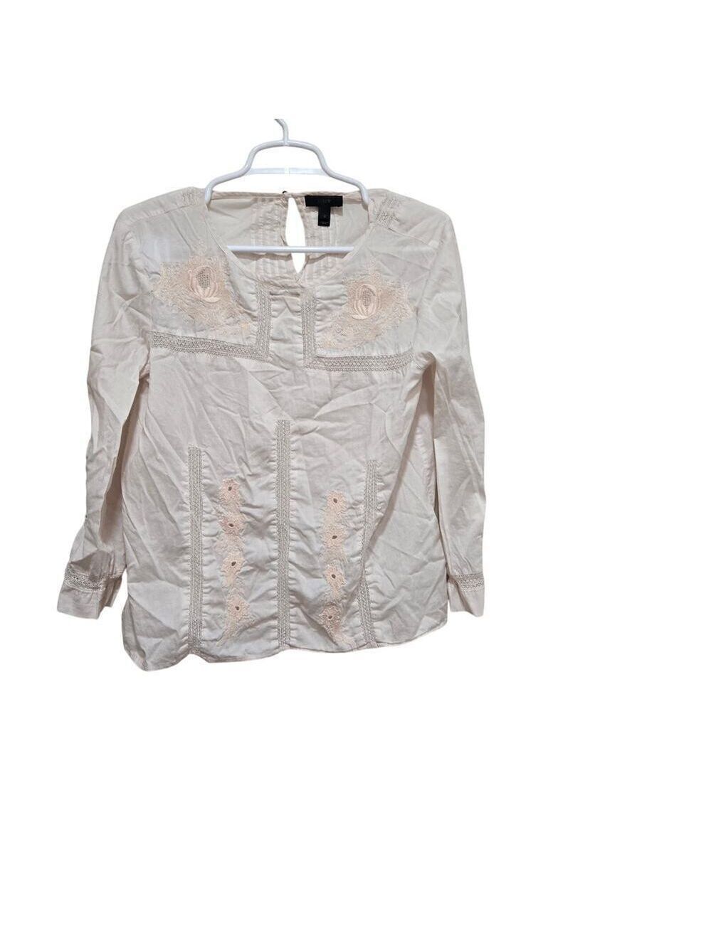 J.Crew Embroidered Lace Cotton Peasant Blouse Light Blush Pink Size 2
